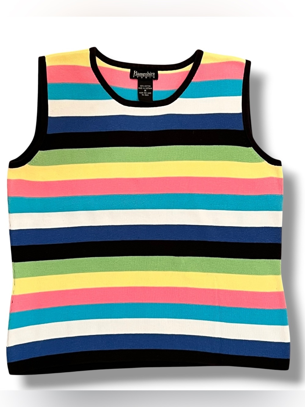 Hampshire Studio Sz M Multicolor Striped Cotton Knit Top 80s Retro Maximalist D1